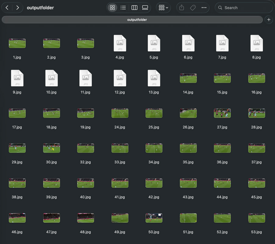 Extracted football frames ready for annotation